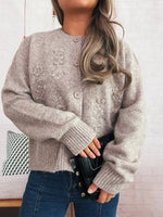 Flower Button Up Ribbed Hem Cardigan