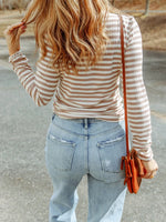 Striped Textured Knit Long Sleeve Tee