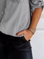 Full Size Sequin Detail Button-Down Shirt Plus Size