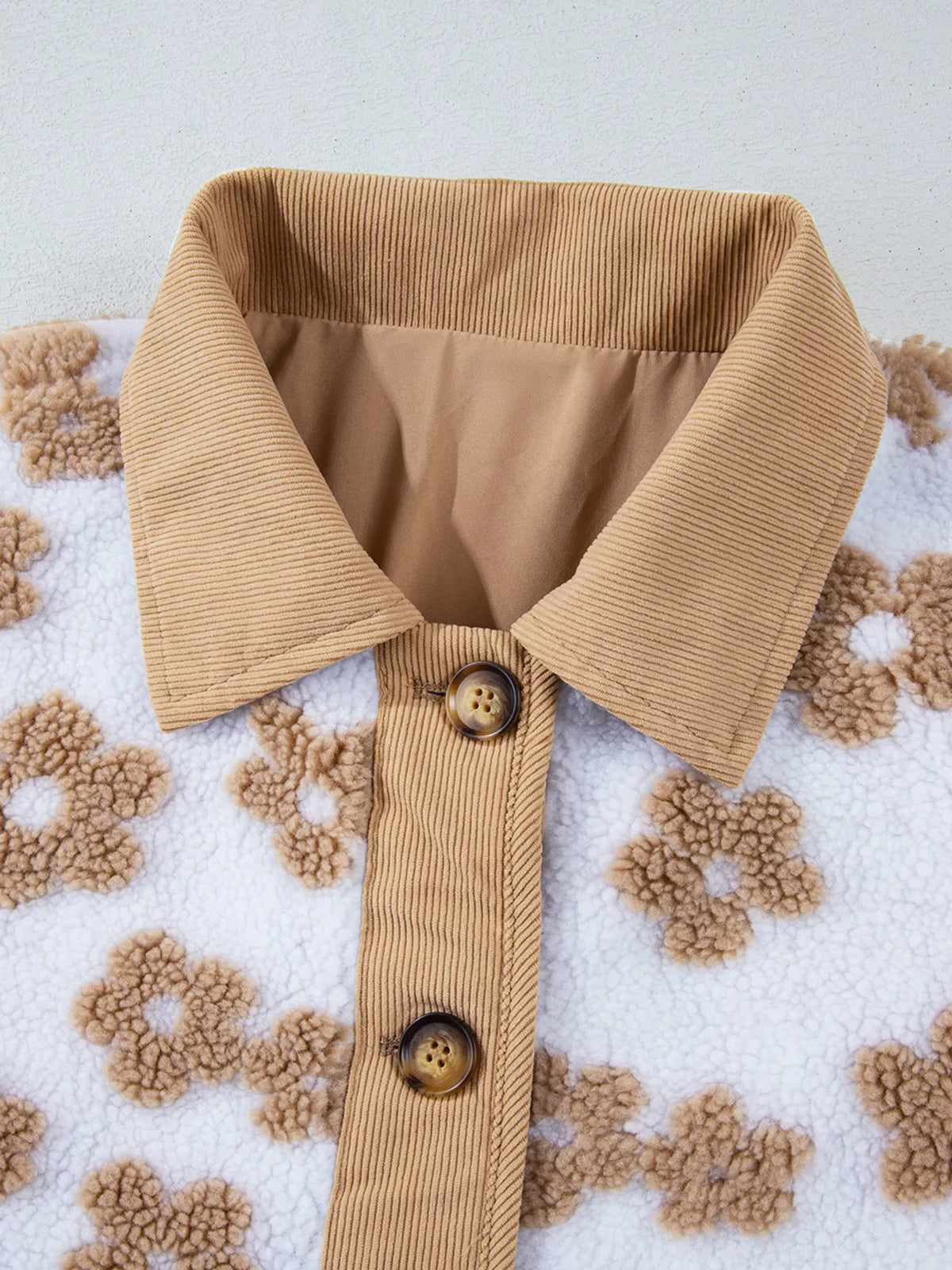 Flower Pattern Button Up Fleece Jacket