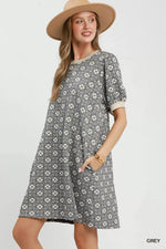 Umgee Floral Textured Puff Sleeve Mini Dress