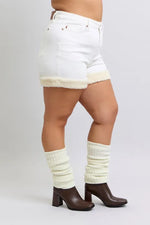 Judy Blue Full Size High Waist Shearling Cuff Denim Shorts Plus Size
