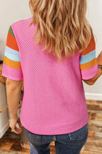 Color Block Eyelet Casual Knit Top
