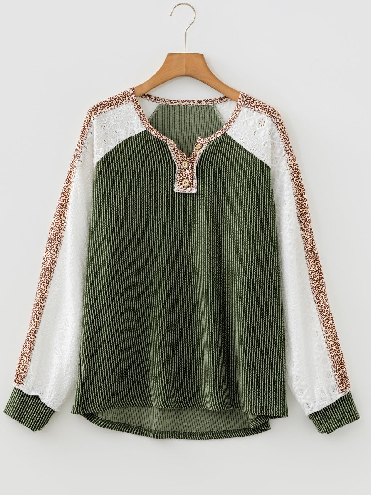 Leopard Trim Raglan Sleeve Top