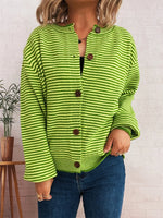 Striped Button Up Long Sleeve Cardigan