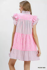 Umgee Mix Patchwork Flutter Sleeve Tiered Dress