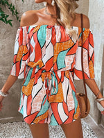 Off-Shoulder Drawstring Waist Romper