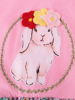 Children's Floral Print Bunny Ruffle Sleeve Dress