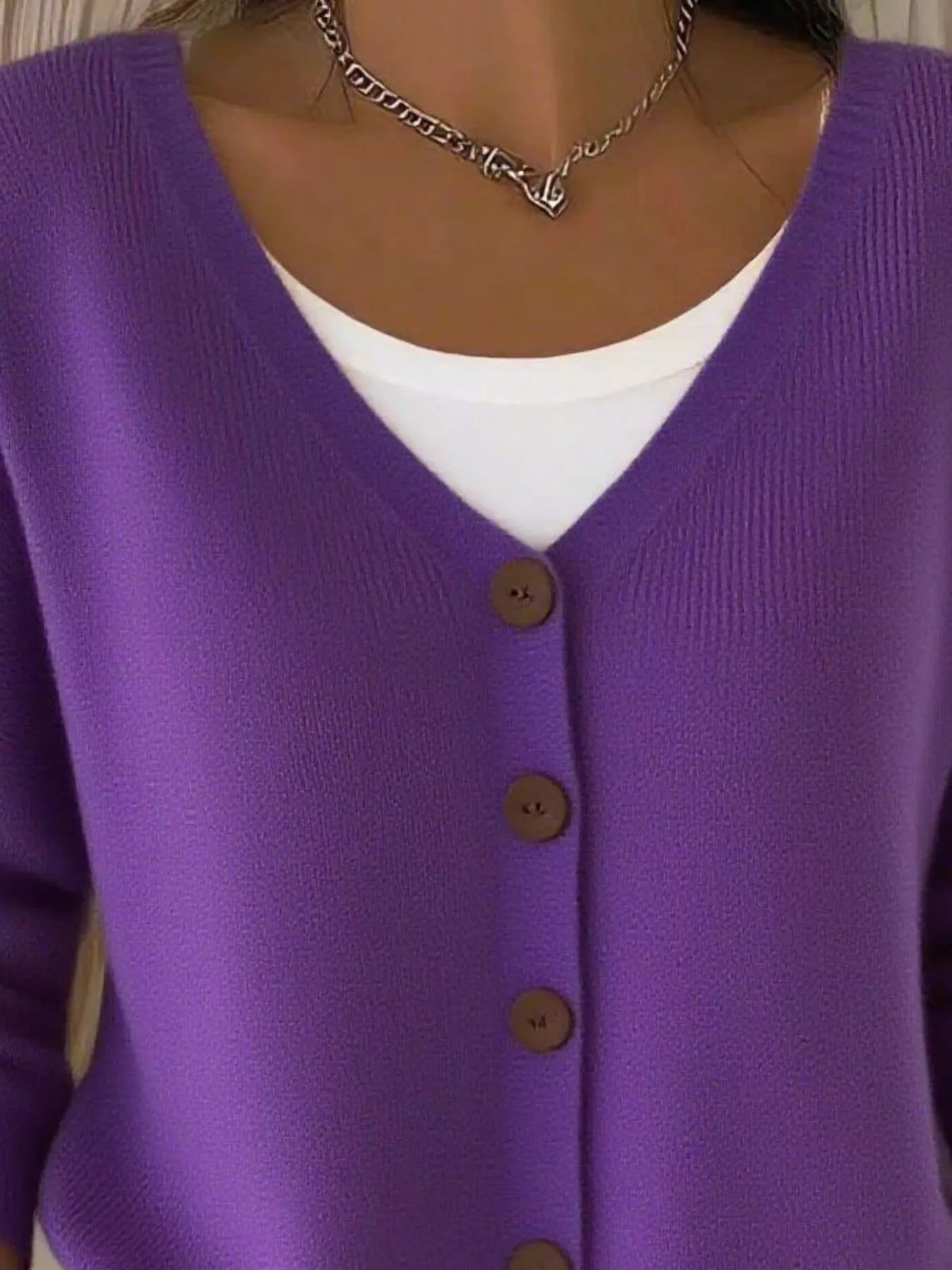 Full Size Button-Front V-Neck Cardigan Plus Size