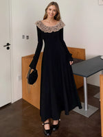 Lace Collar Long Sleeve Dress