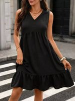 Sleeveless V-Neck Ruffle Hem Casual Dress