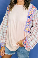 Paisley Print Plaid Long Sleeve Oversized Top