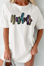 Sequin Round Neck Short Sleeve Oversized T-Shirt