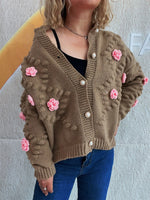 Flower Button Up Long Sleeve Cardigan
