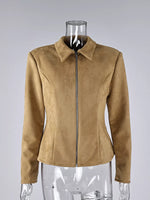 Suede Zip-Up Fitted Jacket