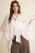 SO ME Sheer Ruffle Bell Sleeves Bow Tie Flowy Blouse Top