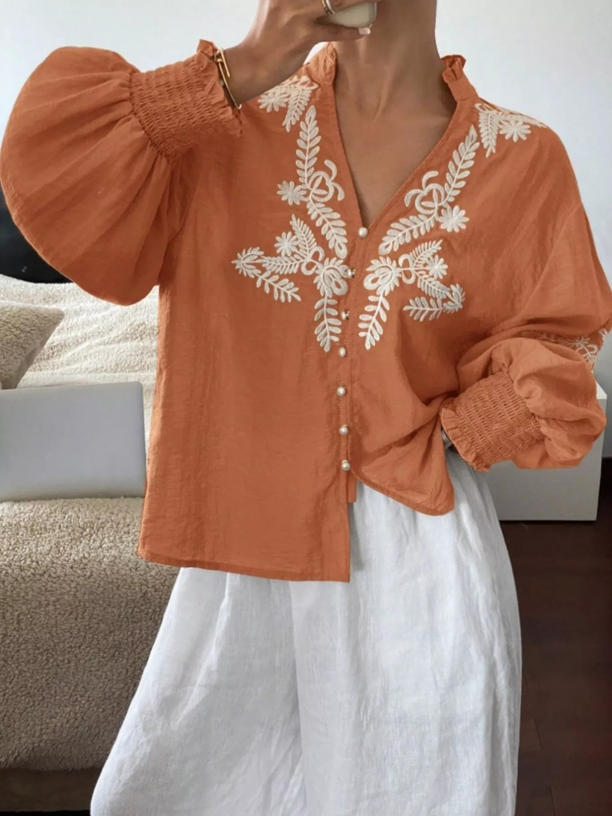 Embroidered Long Sleeve Blouse