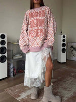 Letter Round Neck Long Sleeve Sweater