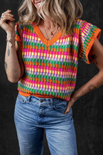 Contrast Striped V-Neck Knit Top