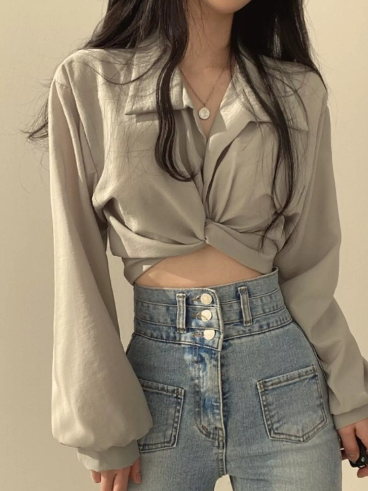 Twisted Front Long Sleeve Shirt