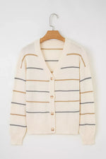 Striped V-Neck Button-Up Cardigan