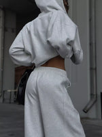 Oversized Zip-Up Hoodie and Wide-Leg Pants Set