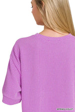 Zenana Raised Rib Short Sleeve Tee and Drawstring Shorts Set