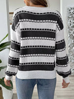 Striped Knit Dropped Shoulder Sweater