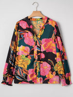 Floral Print Smocked Cuffs Puff Sleeve Blouse