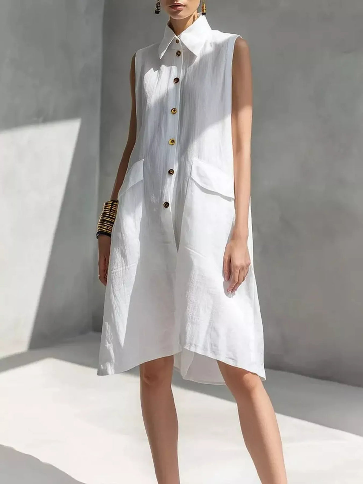 Full Size Button Front Sleeveless Dress Plus Size