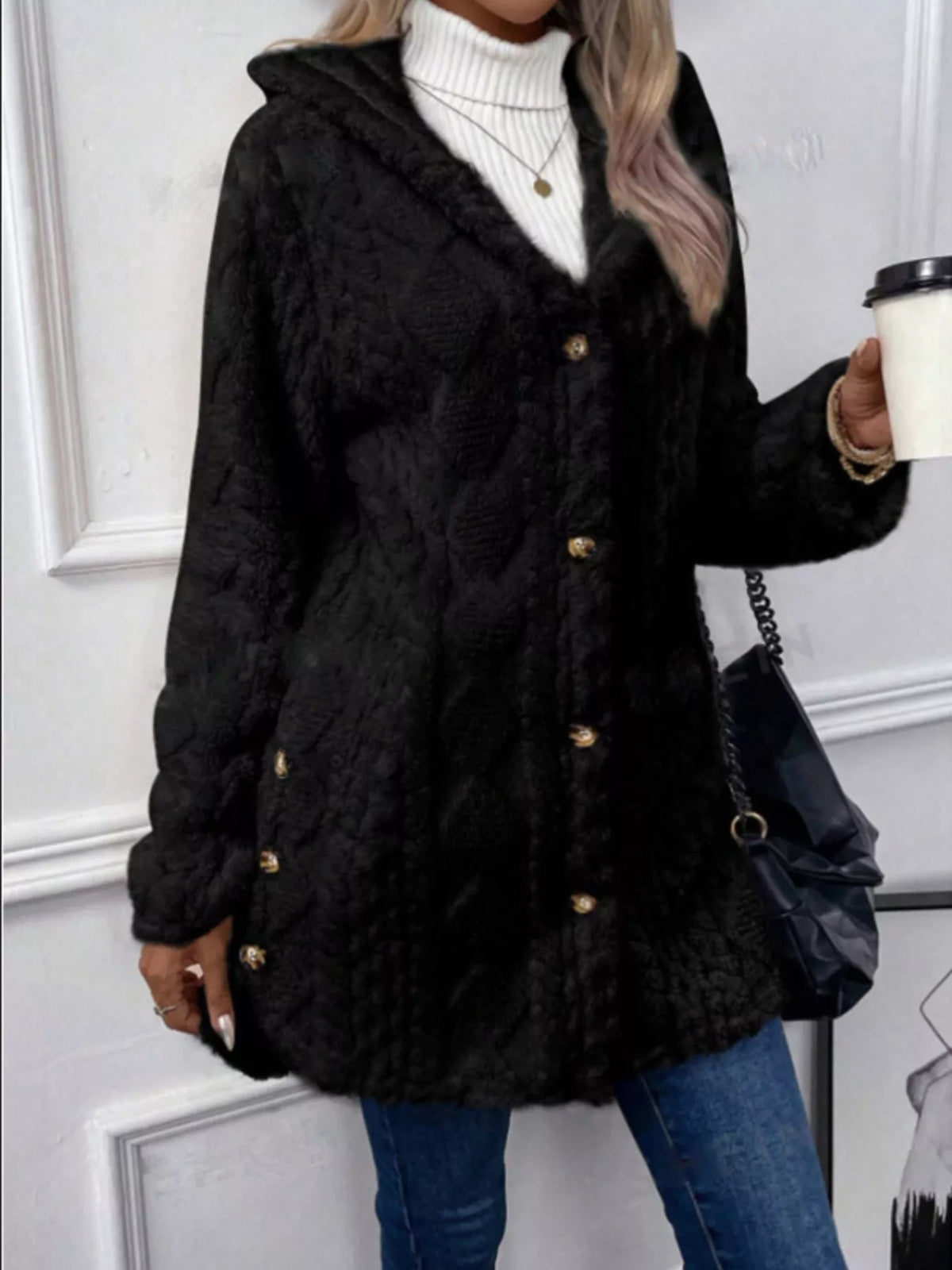 Hooded Button-Down Fleece Outerwear