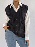 Cable-Knit Button-Up Sweater Vest