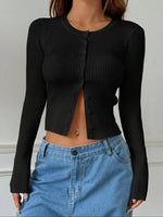 Ribbed Knit Button-Up Cropped Cardigan