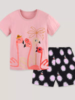 Children's Flamingo Print Tee and Shorts Set