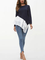 Ivy Lane Tiered Contrast Round Neck Long Sleeve T-Shirt