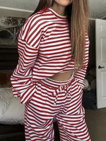 Striped Round Neck Top and Pants Set