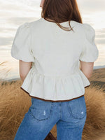 Tie-Front Puff Sleeve Peplum Blouse