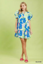 Umgee Floral Puff Sleeve Tiered Mini Dress