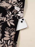 3/4 Sleeve Botanical Print Split Neck Loose Mini Dress