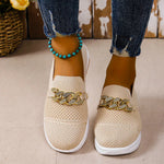 Chain Detail Round Toe Slip-Ons