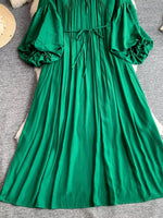 Balloon Sleeve Tie-Waist Dress