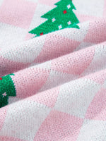 Christmas Tree Pattern Checkered Button V Neck Cardigan