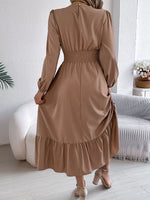 Round Neck Balloon Sleeve Tiered Dress