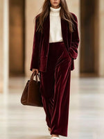 Velvet Blazer and Wide-Leg Pants Two-Piece Set