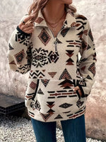 Geometric Half Zip Long Sleeve Sweatshirt
