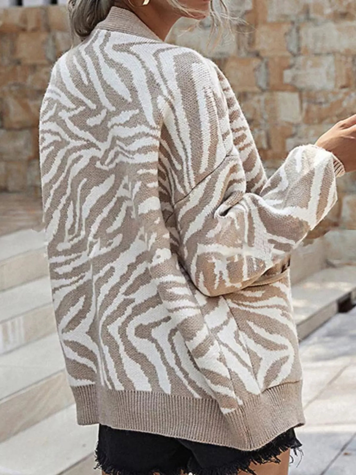 Zebra Print Button Up Cardigan