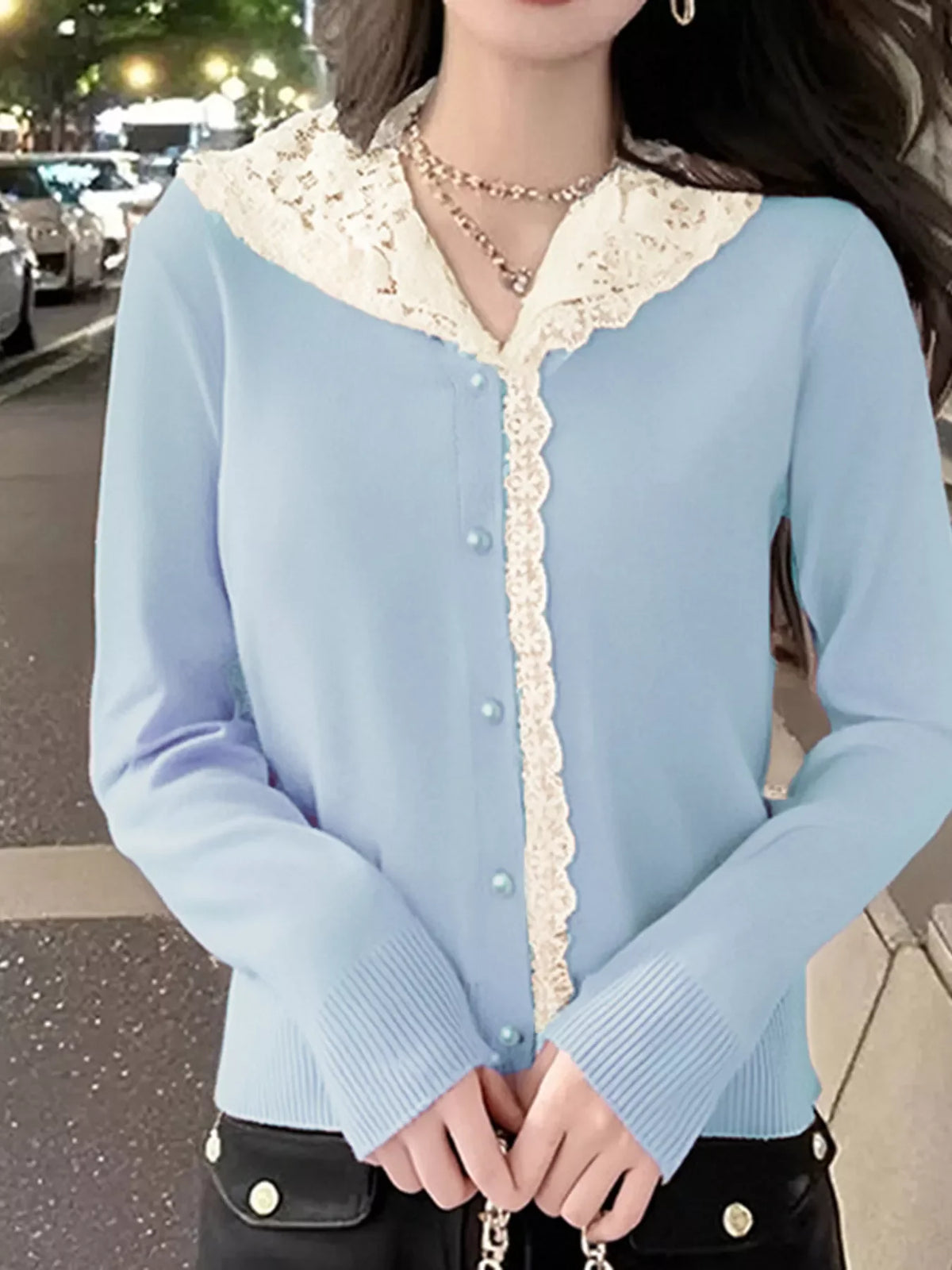 Lace Trim Hooded Cardigan