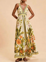 Tropical Print V-Neck Maxi Dress