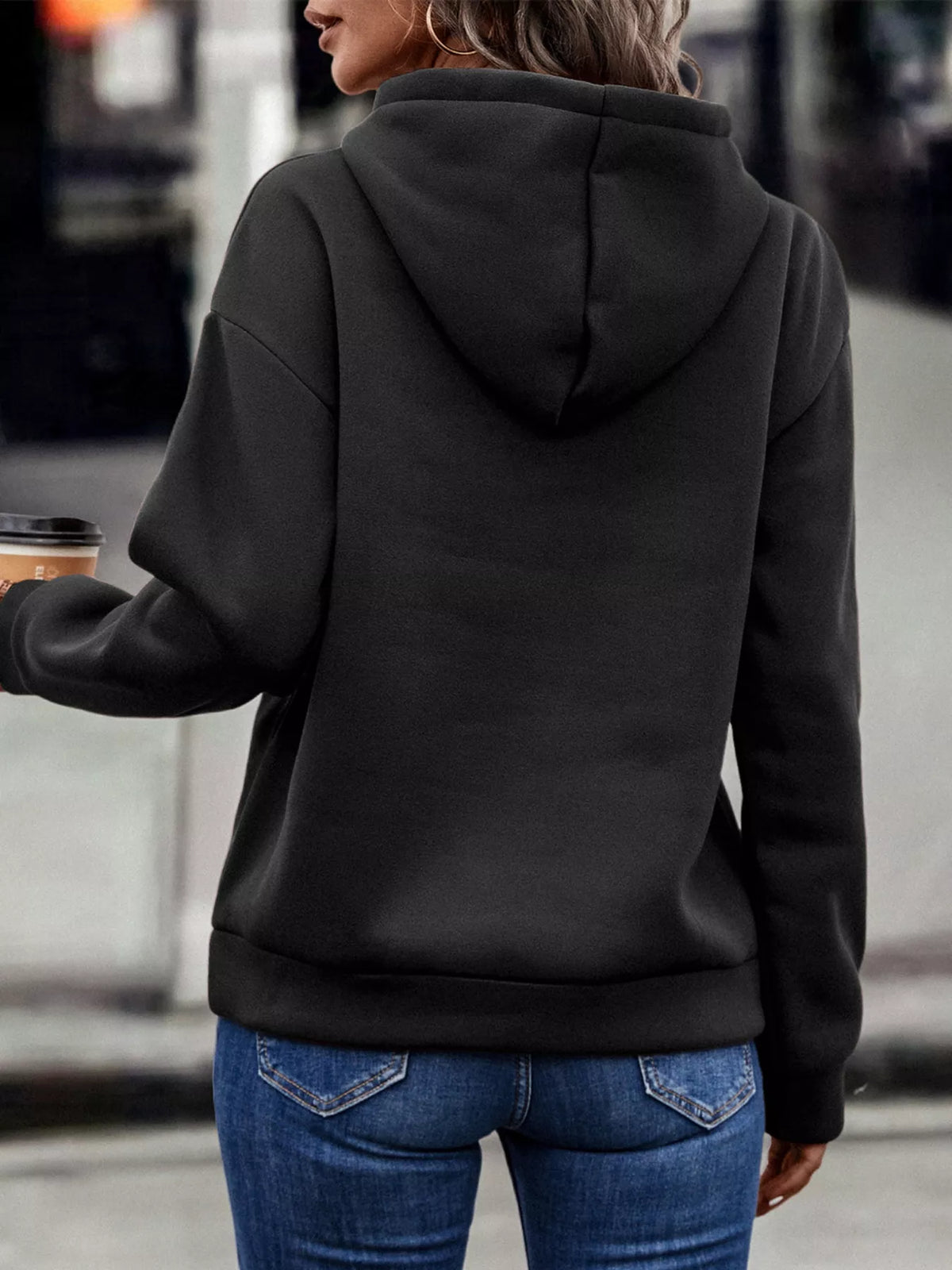 Fringe Detail Long Sleeve Drawstring Hoodie