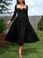Sweetheart Neckline Long Sleeve A-Line Midi Dress